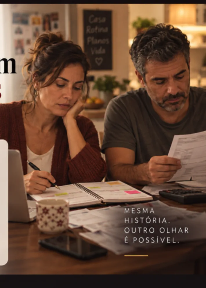 Casal organizando contas e compromissos da casa